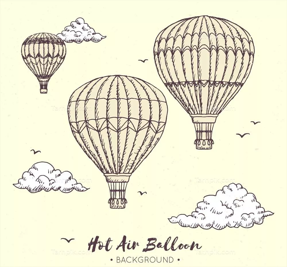 طرح وکتور پس زمینه بالن های هوای داغ با سبک وینتج و جذاب