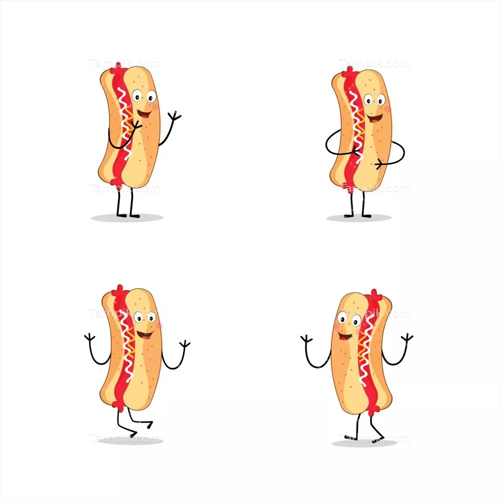 وکتور شخصیت نمادین کاریکاتوری سوسیس داغ برای پوسترهای غذایی