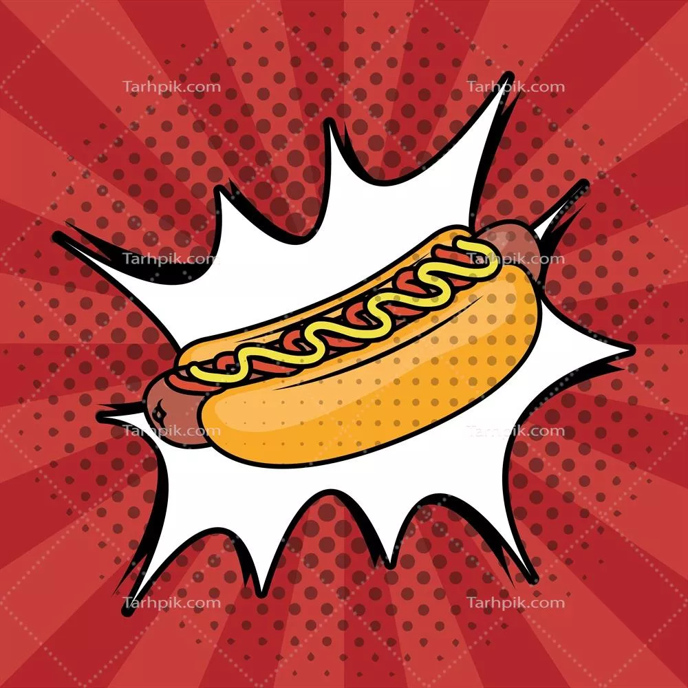 فست فود آمریکایی: طراحی وکتور استایل پاپ آرت با تصاویری از هات داگ