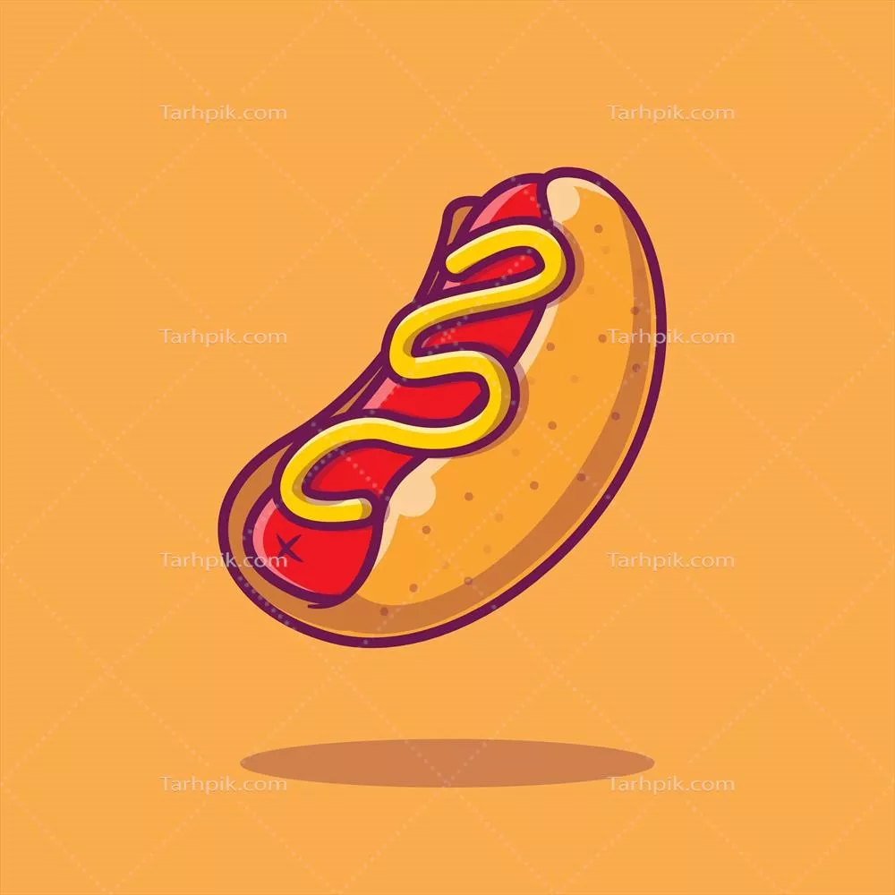 آیکون کارتون سوسیس داغ به صورت تصویر و وکتور جذاب و رنگارنگ