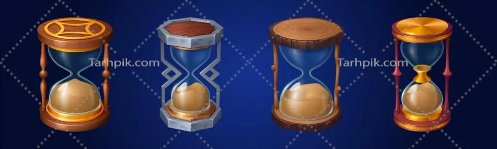وکتور آیکونهای بازی با تم ساعت شنی و ماسه: داراییهای کاربری و پروپس