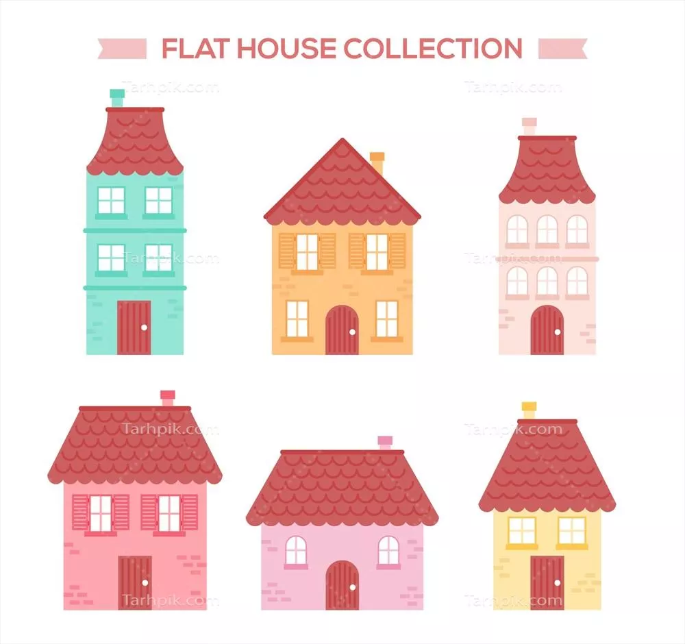 مجموعه شش خانه با طراحی وکتور برای پروژههای گرافیکی