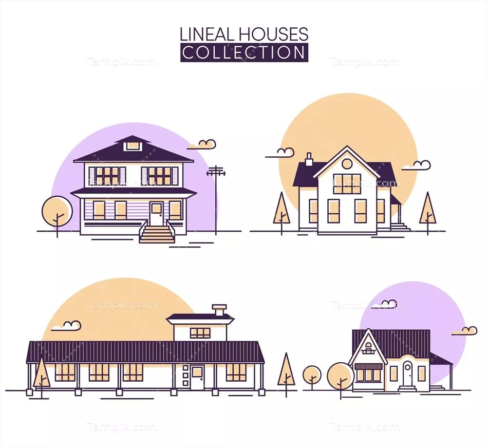 کلکسیون مسکن با طراحی خطی و مدرن در قالب وکتور