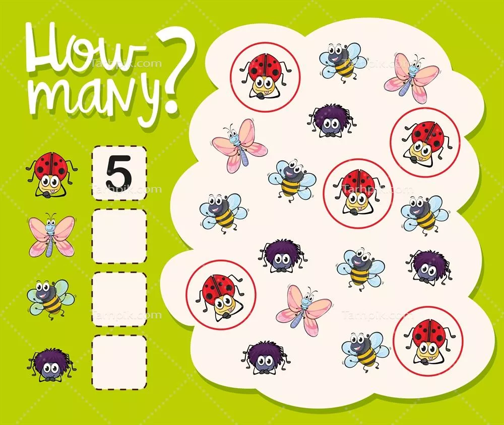 وکتور چندین Worksheet رنگی با تصاویر مختلف حشرات و دنیای آنها