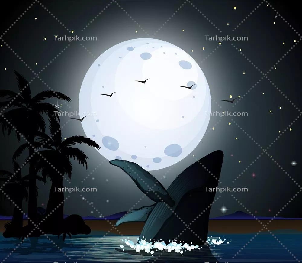 وکتور تصویر سایهای نهنگ عظیمالجثه در صحنهای از طبیعت