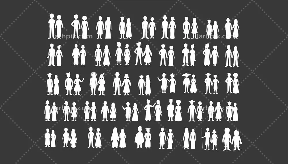 وکتور سیلوئت های شوهر و همسر بر روی پس زمینه سیاه برای زوجین