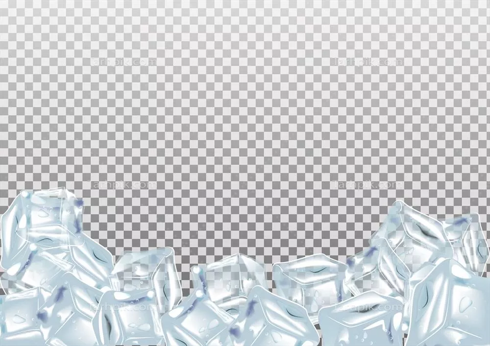 وکتور مجموعه واقعی مکعبهای یخ آبی بر روی پسزمینه شفاف و جدا شده