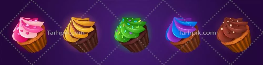 وکتور آیکونهای خوراکی شیرین: کیکهای شکلاتی و شیرینیهای خوشمزه