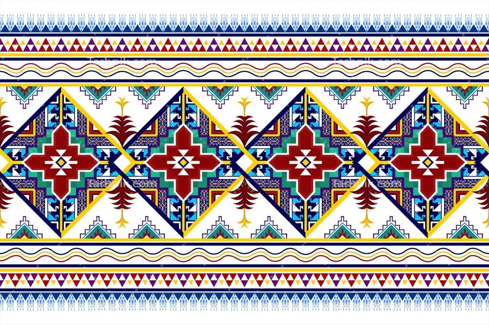 وکتور طراحی الگوهای بافتنی ابریشمی ایگات با الگوهای هندسی و انتزاعی قومیتی