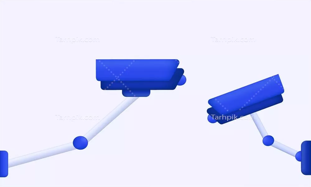 تصویرسازی خلاقانه دوربین مداربسته آبی مدرن به صورت آیکون وکتور 3D