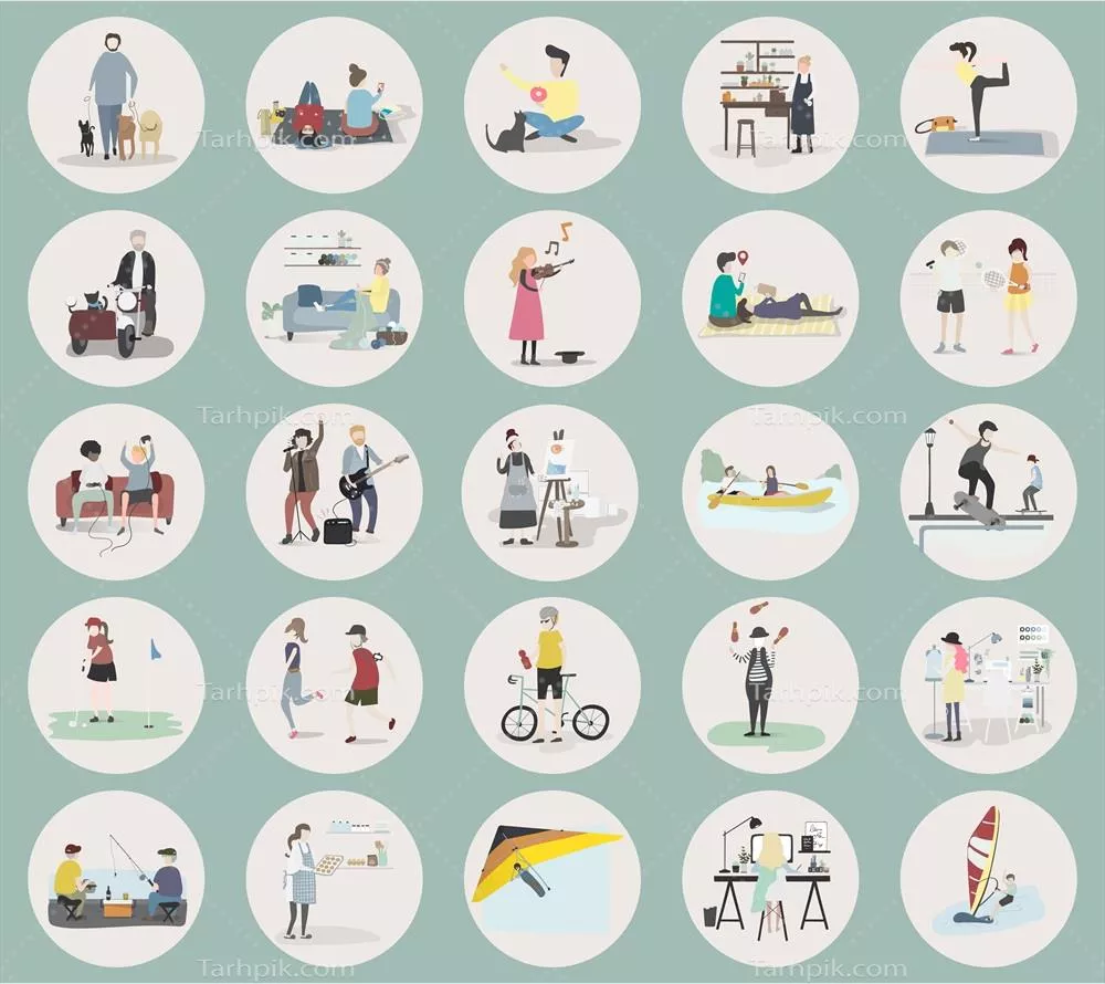 تصویری از سرگرمیها و فعالیتهای انسانی به صورت وکتور