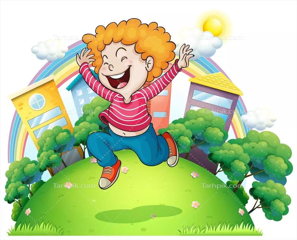 وکتور تصویر یک جوان شیک که در تپهای به خاطر شادی در حال پریدن است