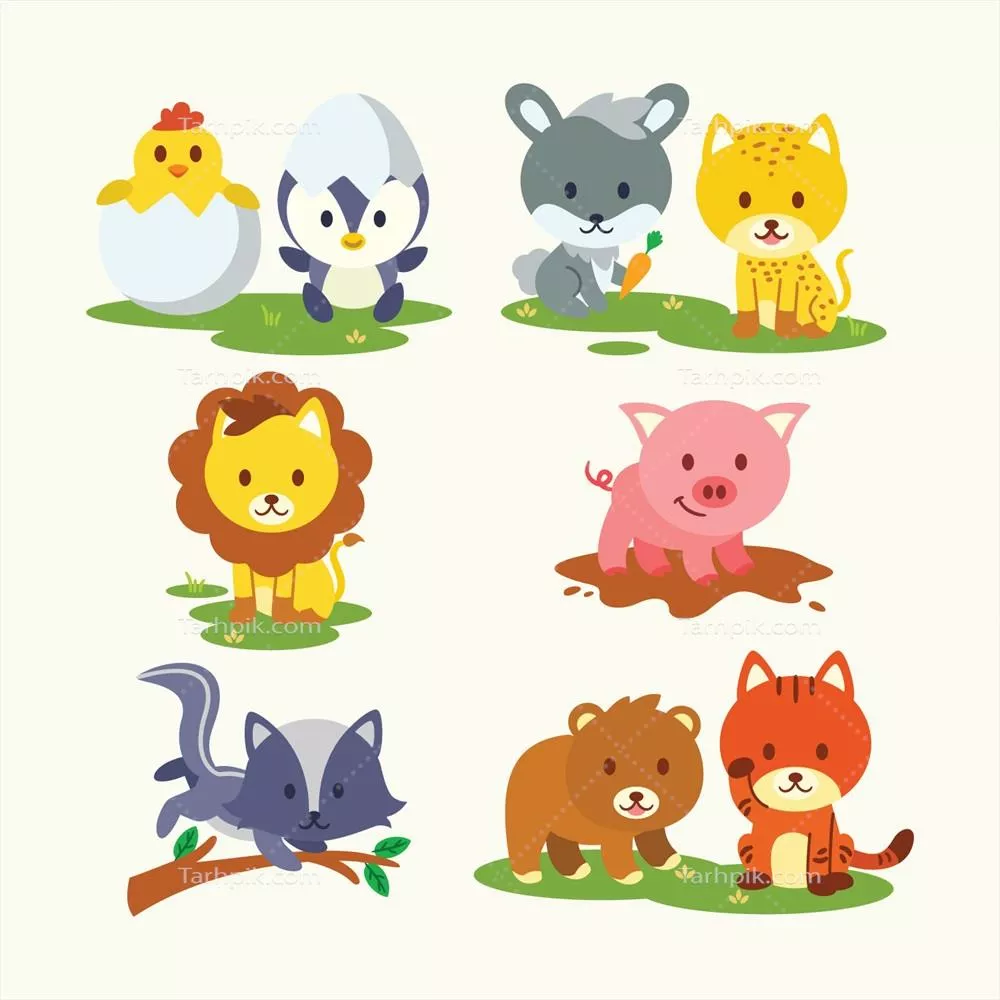 وکتور تصویر دوستان حیوانی بر روی پسزمینه کرم برای پروژهی شما