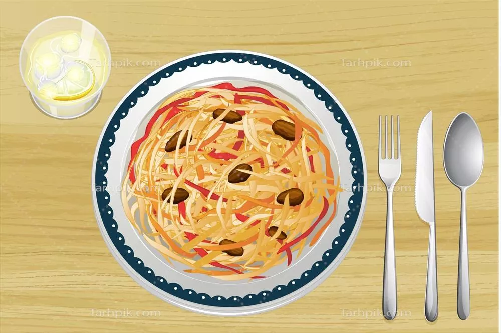 وکتور نمونهای از غذاهای آسیایی بر روی میز چوبی با طراحی زیبا