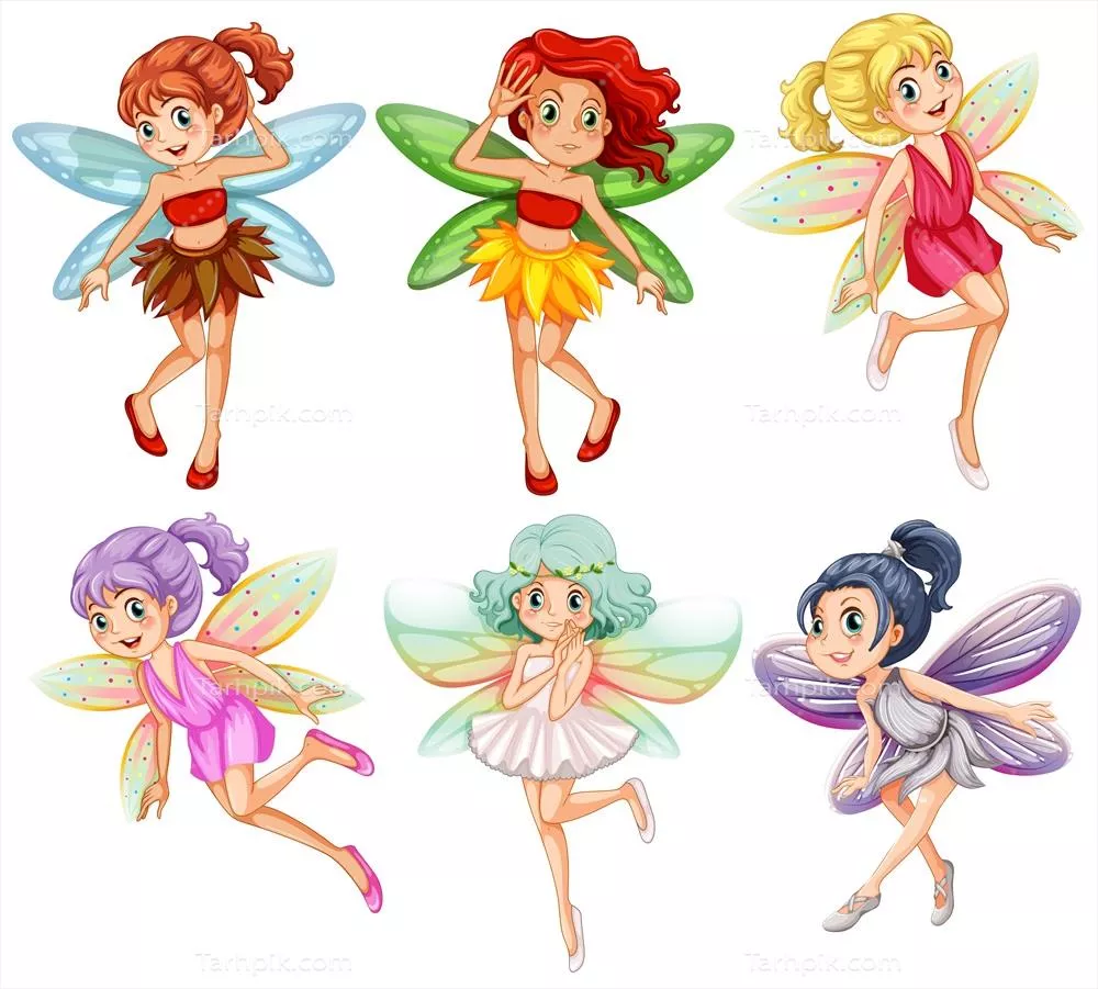 وکتور تصویری زیبا از پریان دل‌نشین و جادویی در دنیای افسانه‌ای