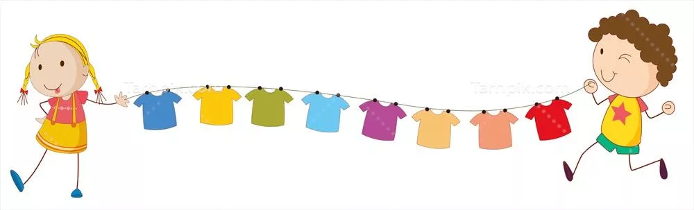 وکتور تصویری از کودکان در حال نگه داشتن سر سیمهای آویزان برای لباس روی پسزمینه سفید