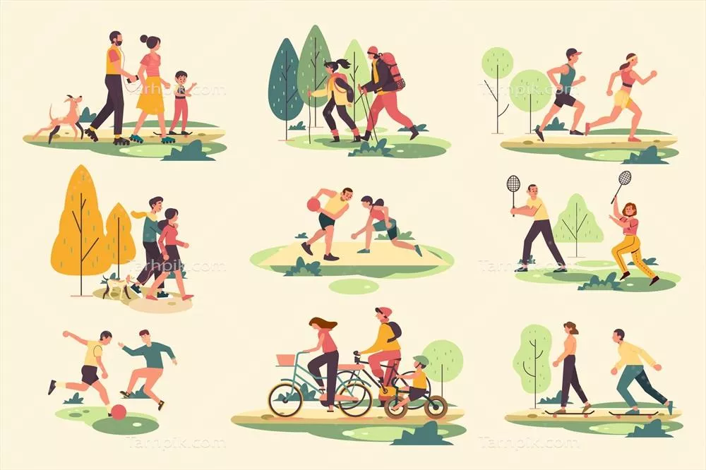 تصویرسازی افرادی در حال انجام فعالیتهای Outdoor با سبک وکتور