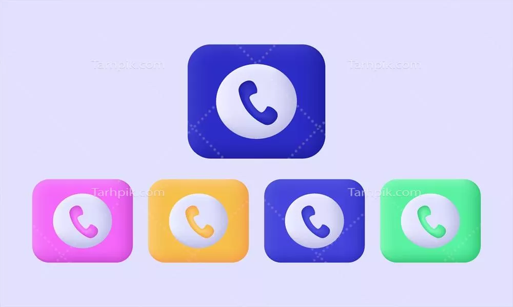 آیکون نمادین رنگارنگ تلفن سه بعدی وکتور با طراحی خاص