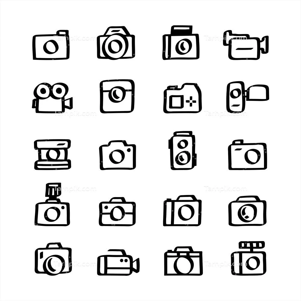 مجموعه تصویرسازی آیکون های دوربین به صورت وکتور