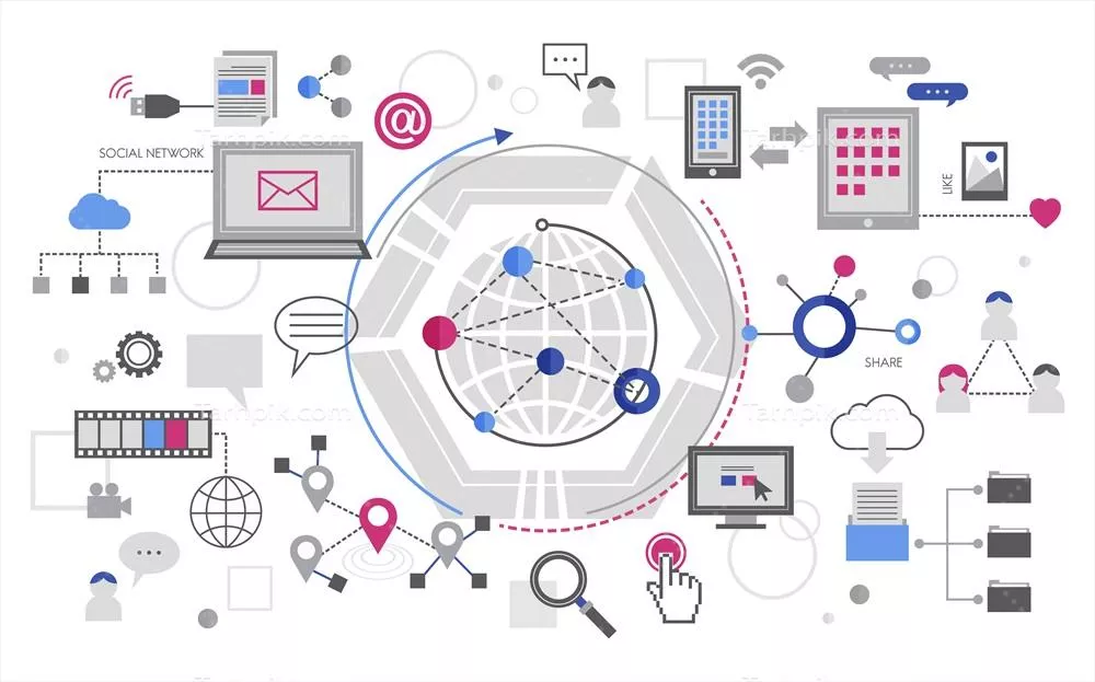 تصویرسازی مفهومی شبکههای اجتماعی با طراحی وکتور خلاقانه و جذاب