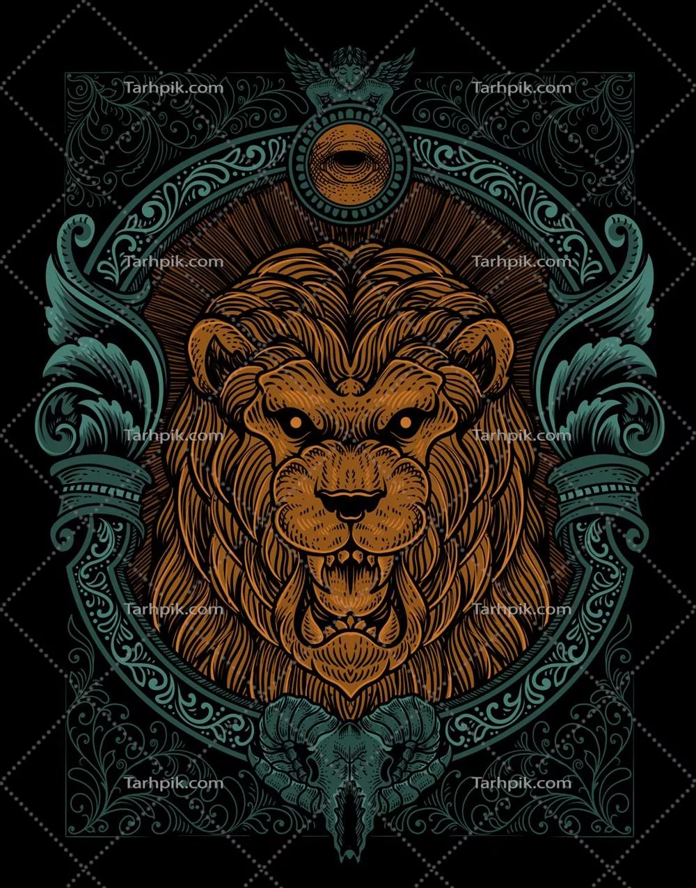 وکتور تصویرسازی وینتج شیر با سبک حکاکی و جزئیات تاریخی