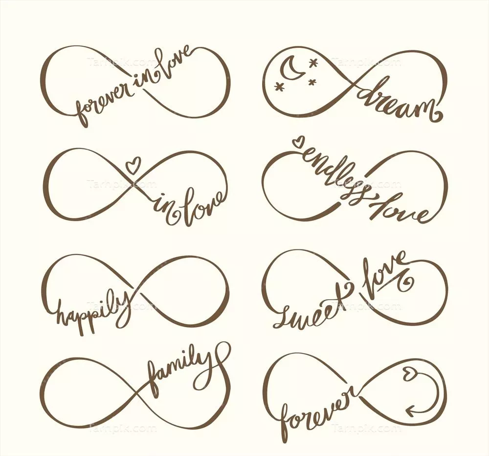 نماد بی‌نهایت با مجموعه کلمات - طراحی وکتور خلاقانه