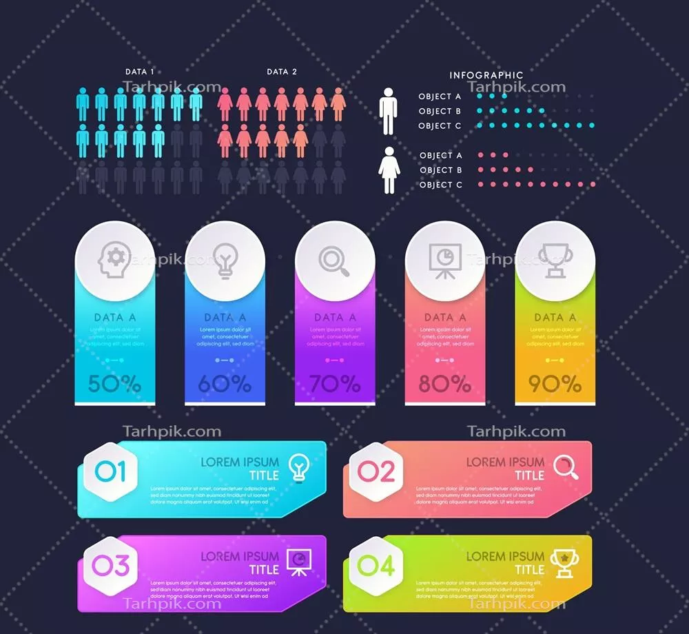 عناصر اینفورگرافیک با پسزمینه تیره و طراحی وکتور مناسب