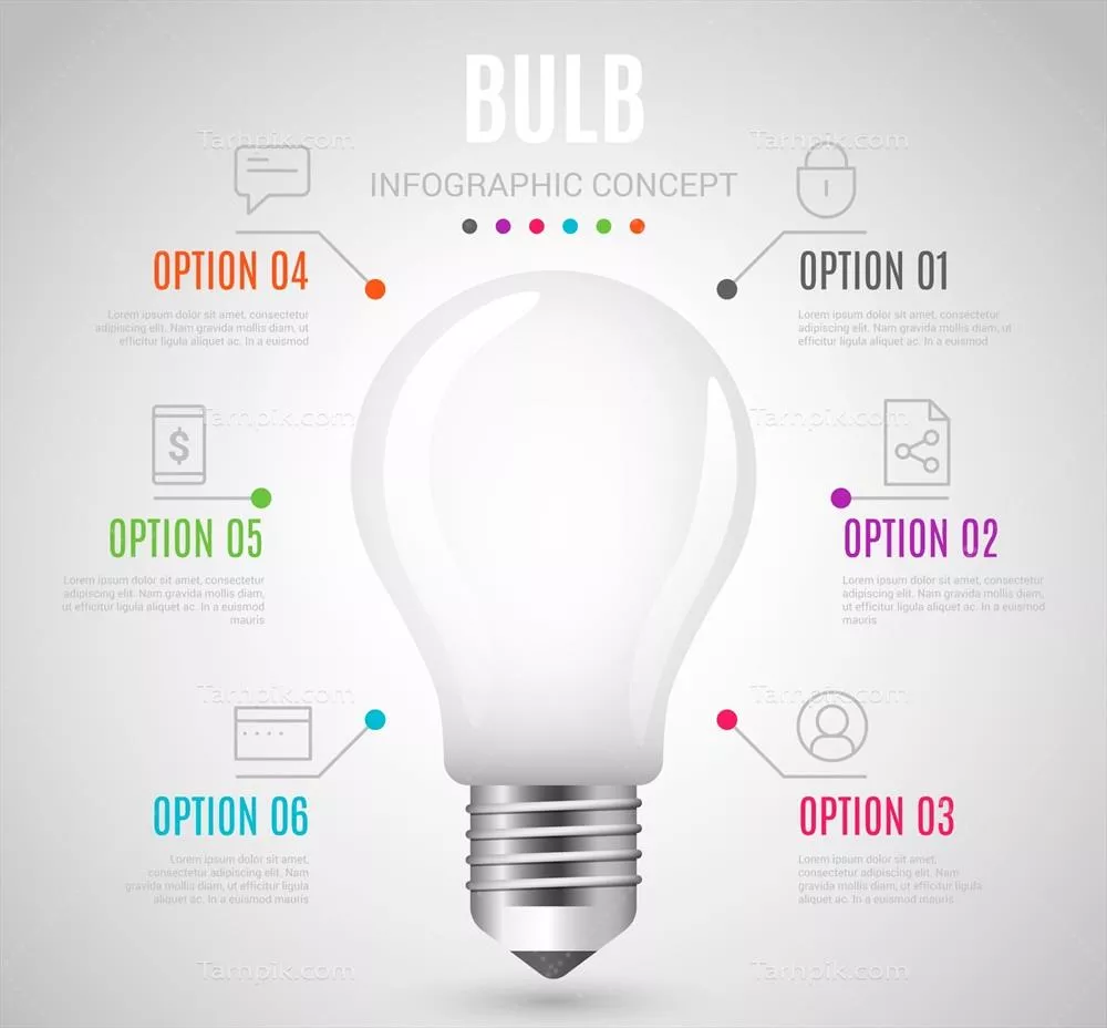 تصویرسازی واقعی لامپ با پسزمینه وکتور اطلاعاتی