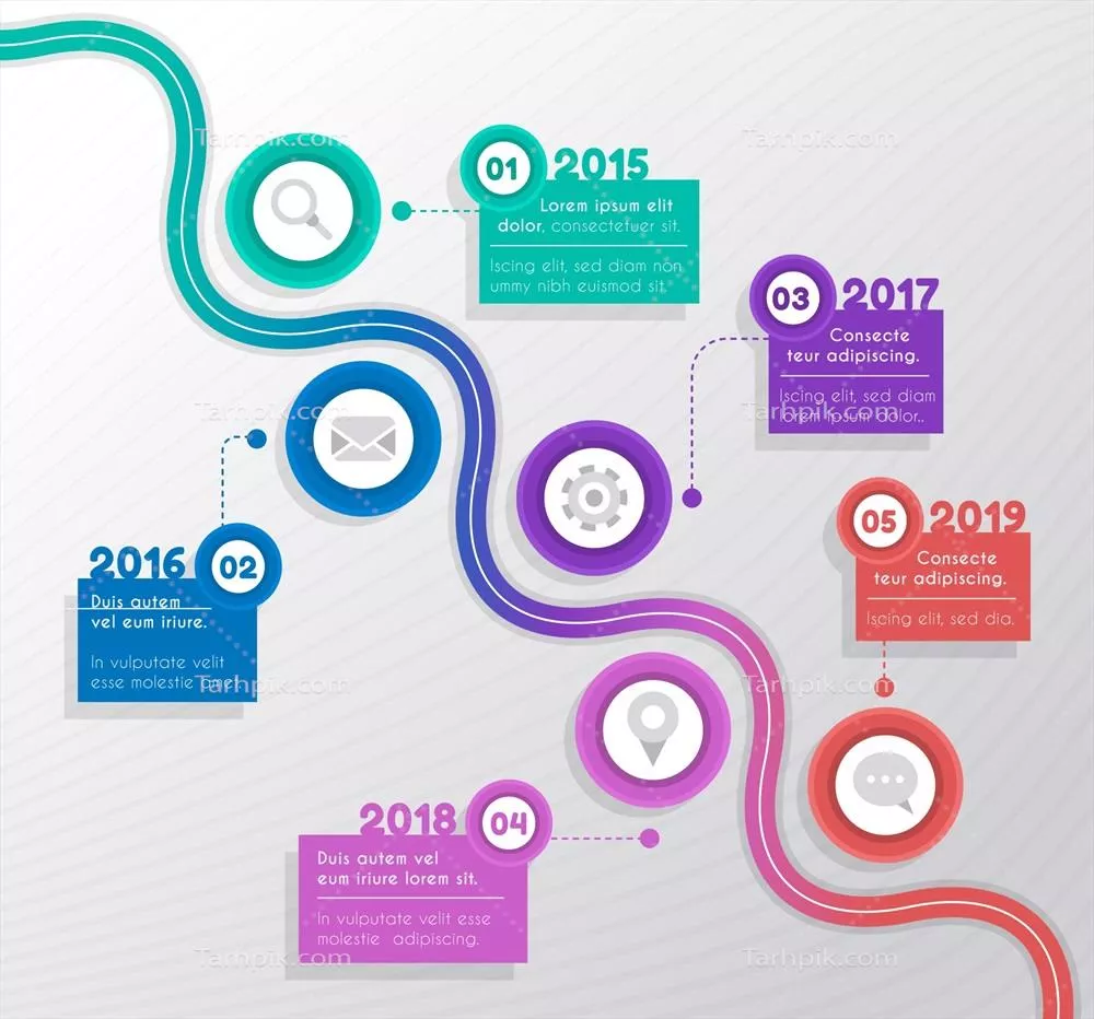 الگوی زمانی اینفوگرافیک با طراحی تخت و وکتور برای نمایش رویدادها
