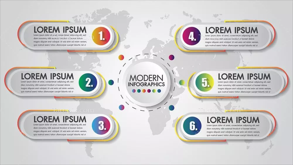 وکتور اینفографیک شش مرحله ای برای تجزیه و تحلیل داده های تجاری به سبک مدرن