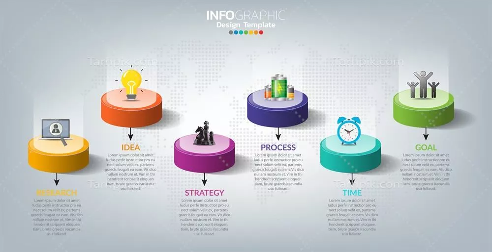 وکتور اینفوگرافیکهای تجاری با مفهوم موفقیت برای ارائهها و نمودارهای فرایند