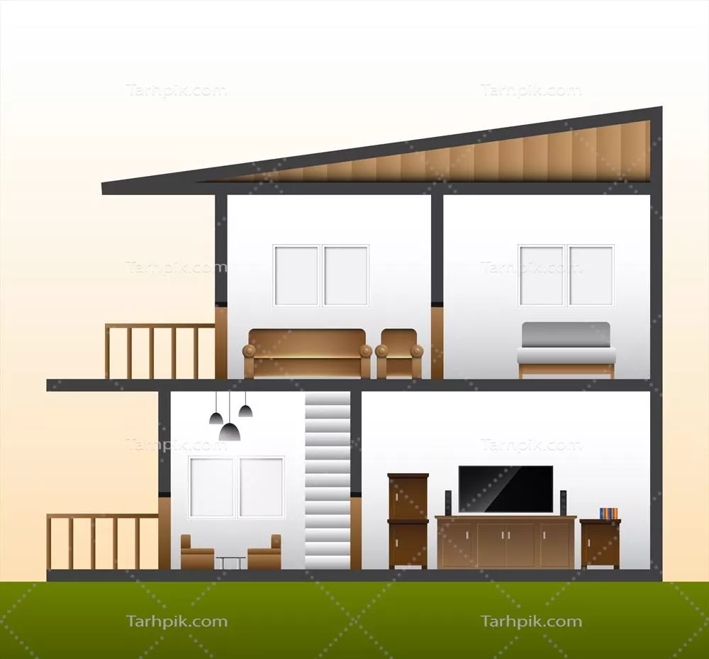 طراحی وکتور نمای داخلی اتاق های یک آپارتمان با جزئیات زیبا