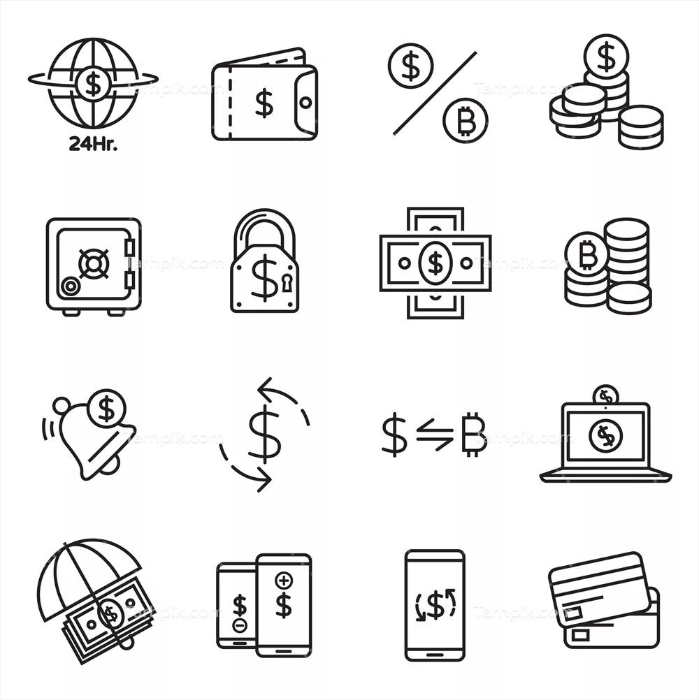 مجموعه آیکون وکتور سرمایهگذاری و پول با خطهای تکی