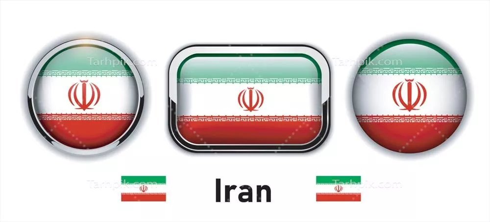 وکتور آیکون های دکمه پرچم ایران با طراحی سه بعدی و درخشان