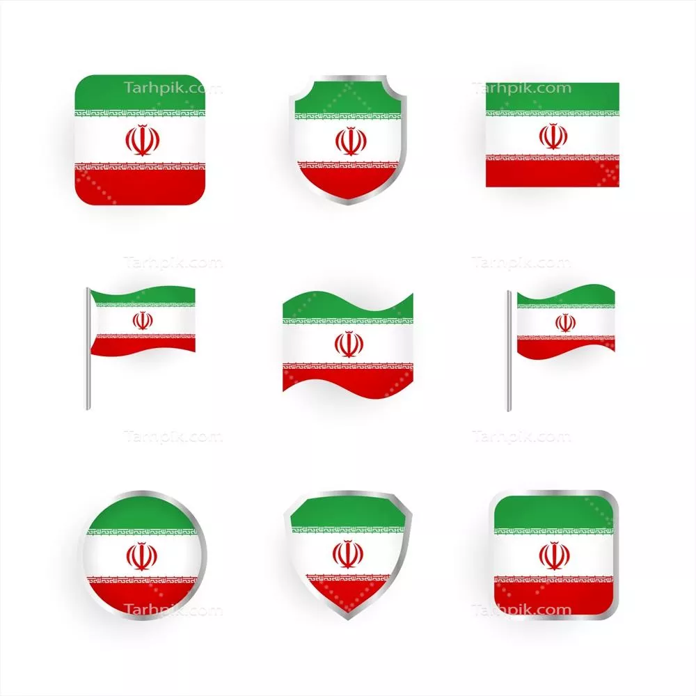وکتور مجموعه آیکون های پرچم ایران با طراحی های متنوع و جذاب