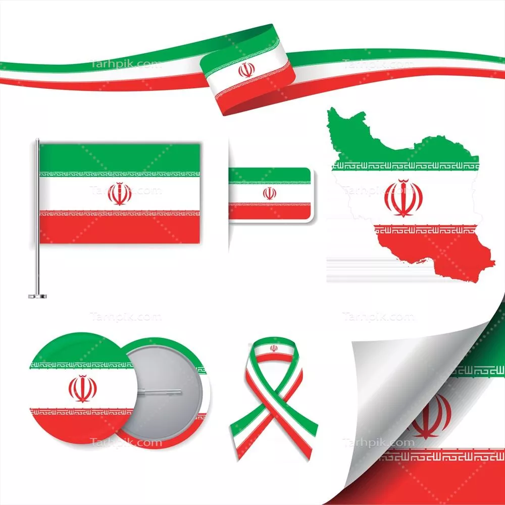 وکتور پرچم ایران با عناصر و نمادهای فرهنگی و ملی آن
