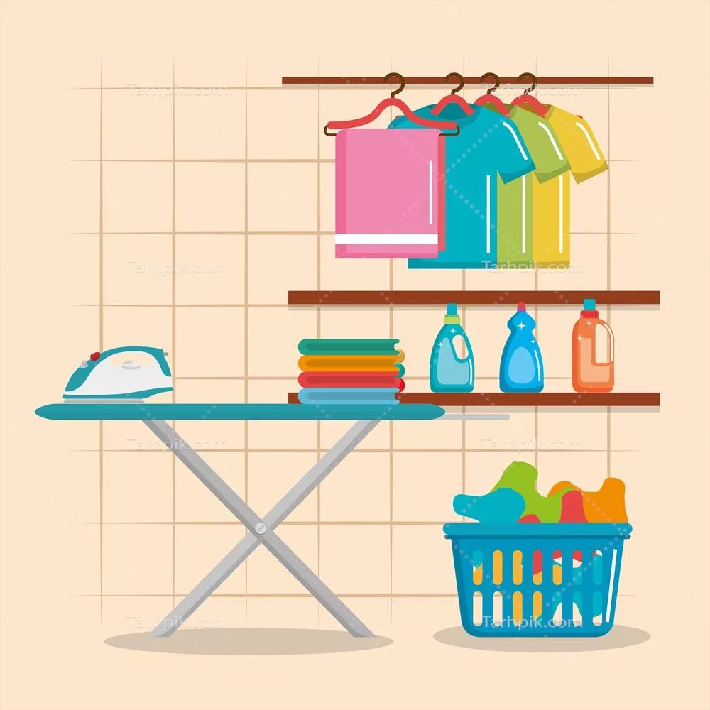 وکتور آیکونهای خدمات اتو کردن لباس و تخت اتو برای طراحیهای گرافیکی