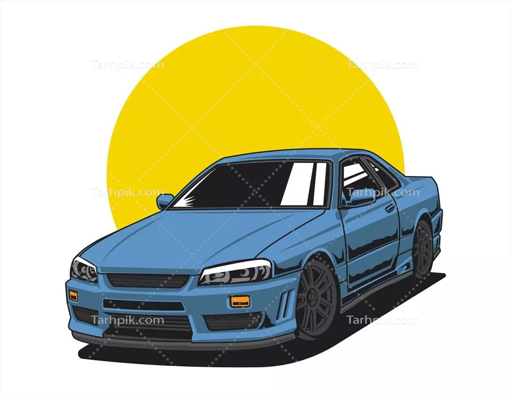 تصویر وکتوری اتومبیل دهه نود با تن آبی و طراحی ایزوله