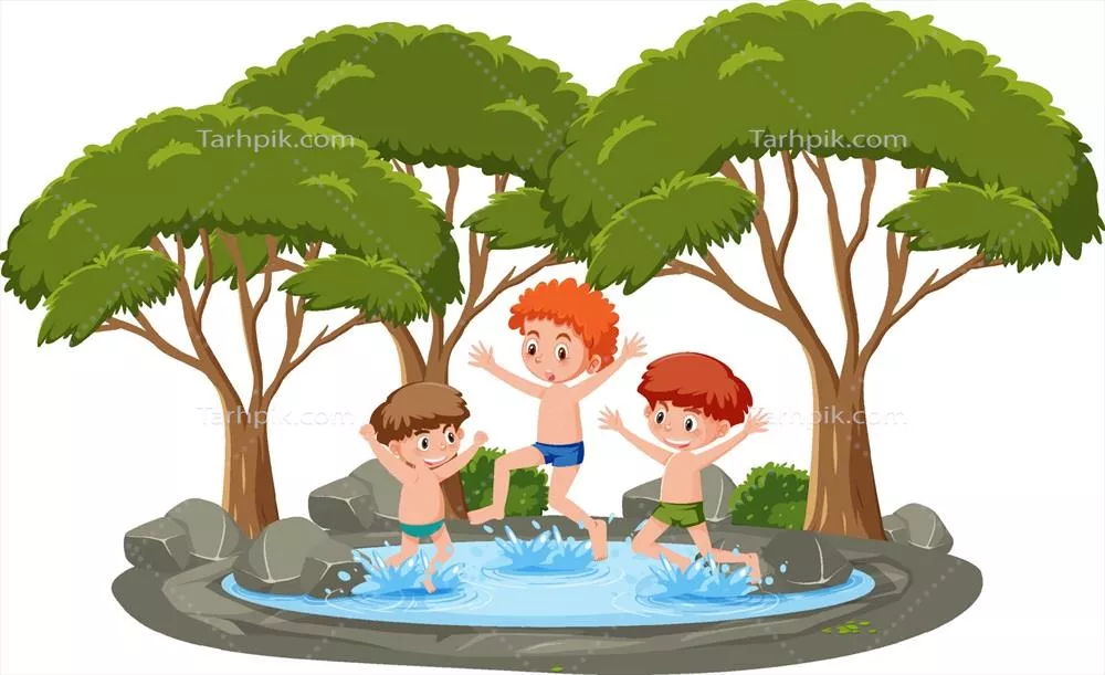 وکتور پارک بیرونی ایزوله با کودکان در حال شنا در آب و هوای آرام