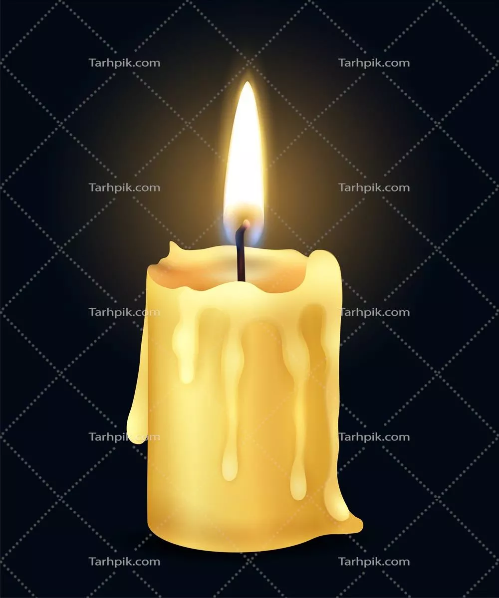 وکتور شمع زرد واقعی شعلهور در تاریکی با شعلهای سوزان و روشنایی خاص