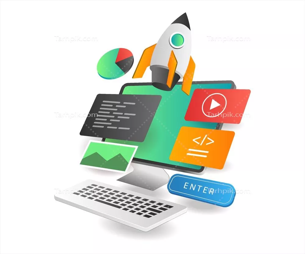 وکتور تصویر ایزومتریک از مفهوم وب‌اپلیکیشن برای راه‌اندازی یک محصول جدید