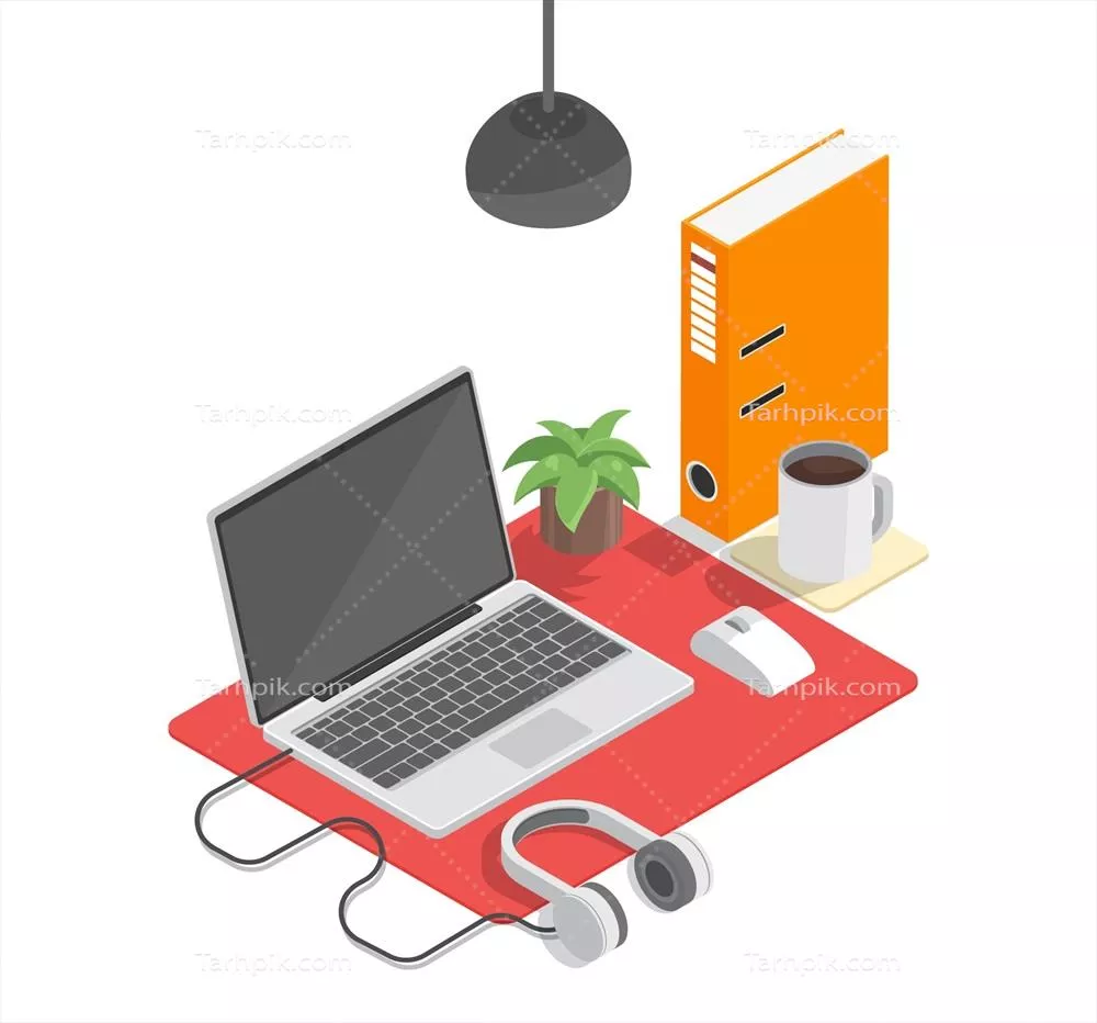 محیط کار ایزومتریک با سبک تجاری و طراحی وکتوری با جزئیات بالا