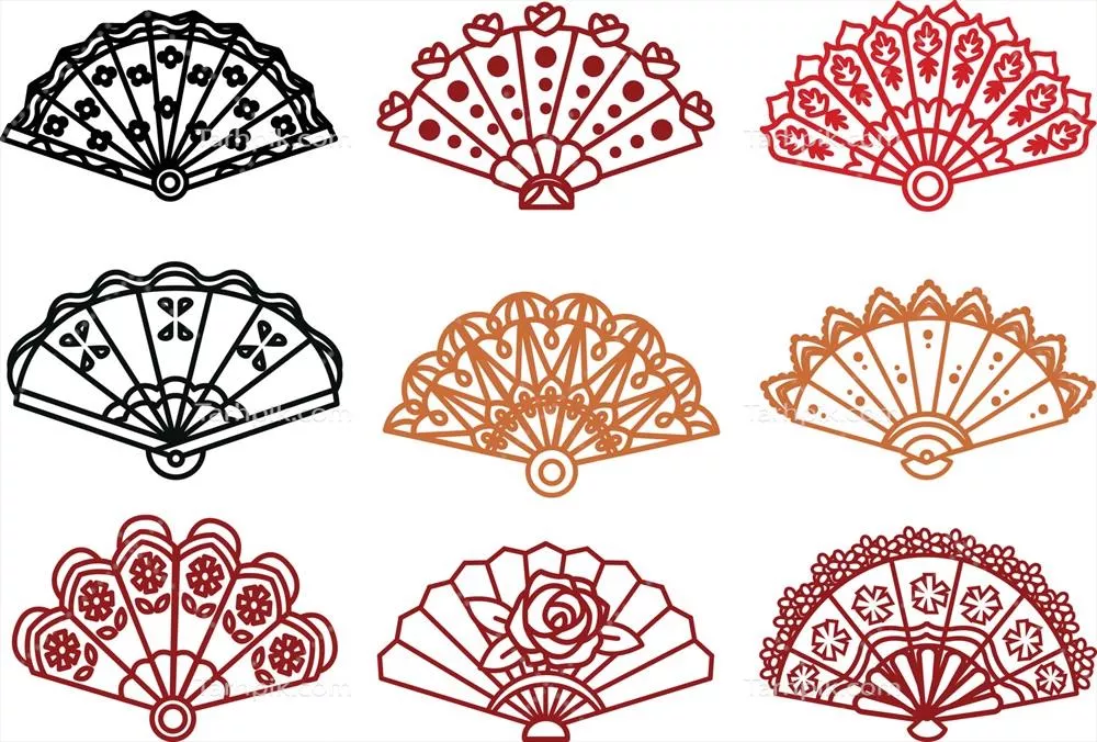 مجموعه آیکون وکتور چترهای دستی ژاپنی با طراحی دستساز