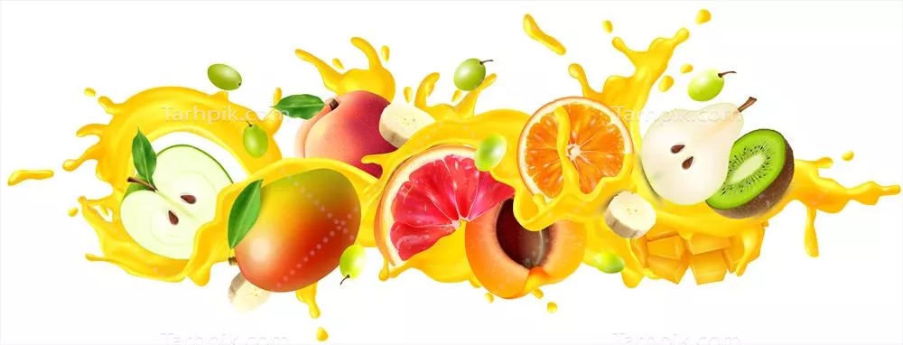 تصویر وکتور میوه با افکت اسپری آب میوه بر روی آن