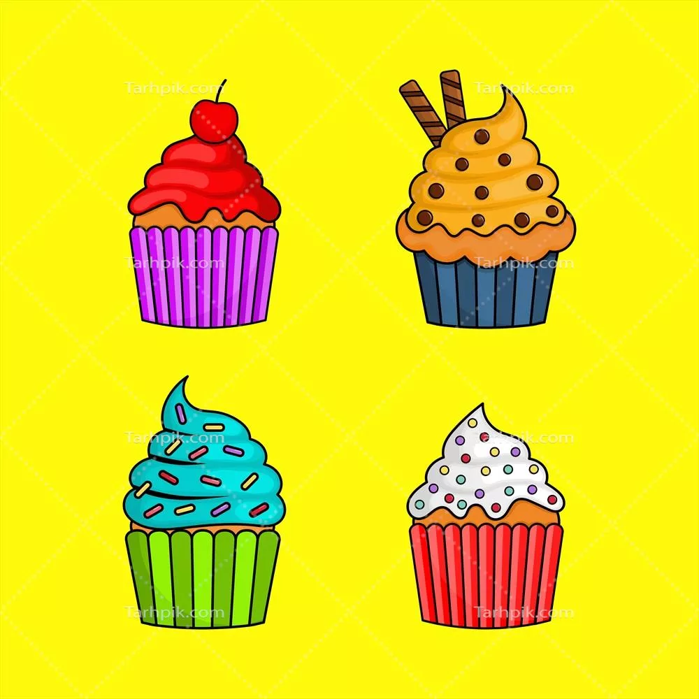وکتور دسرهای فانتزی و جذاب کاپ کیک در رنگ‌های پاستلی برای تابستان و کافی شاپ