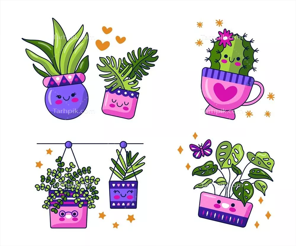 استیکرهای وکتور از گلها و گیاهان با طراحی کاوایی و جذاب