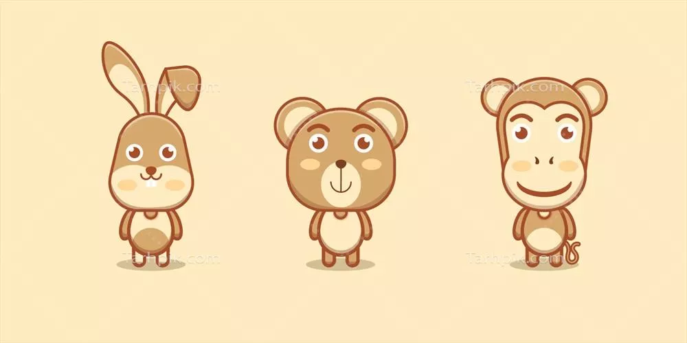 وکتور شخصیتهای حیوانی فانتزی: خرگوش، خرس و میمون با طراحیهای کیوت