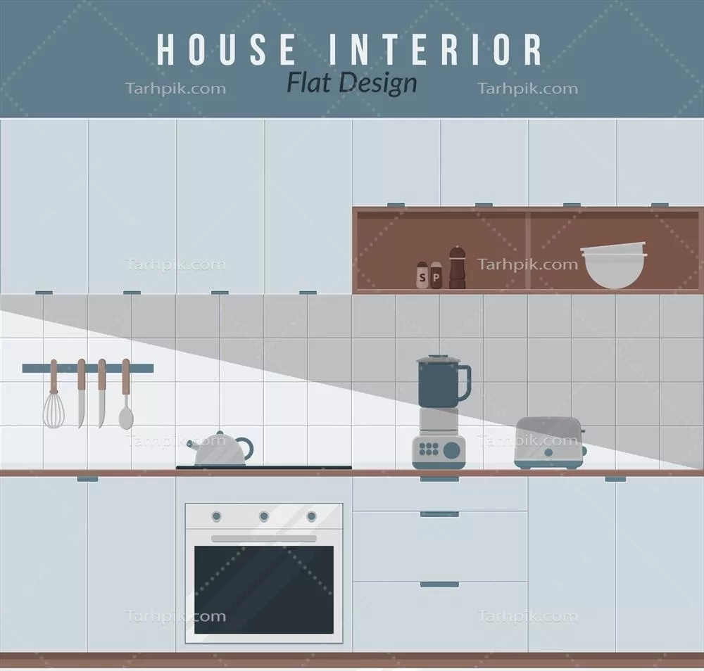 طراحی وکتور آشپزخانه با لوازم برقی به صورت فلت و مدرن