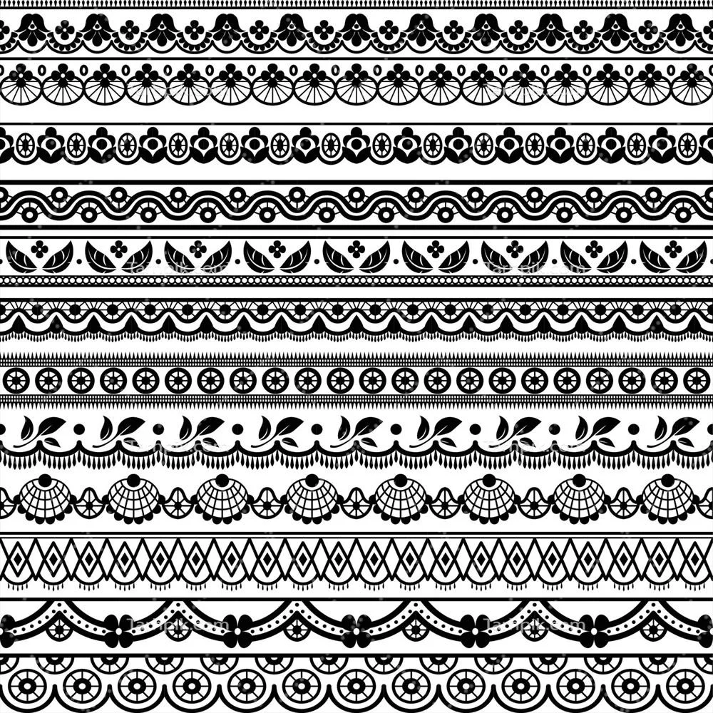 وکتور ست تزئینات توری شامل گل های زیبا و الگوهای منحصر به فرد