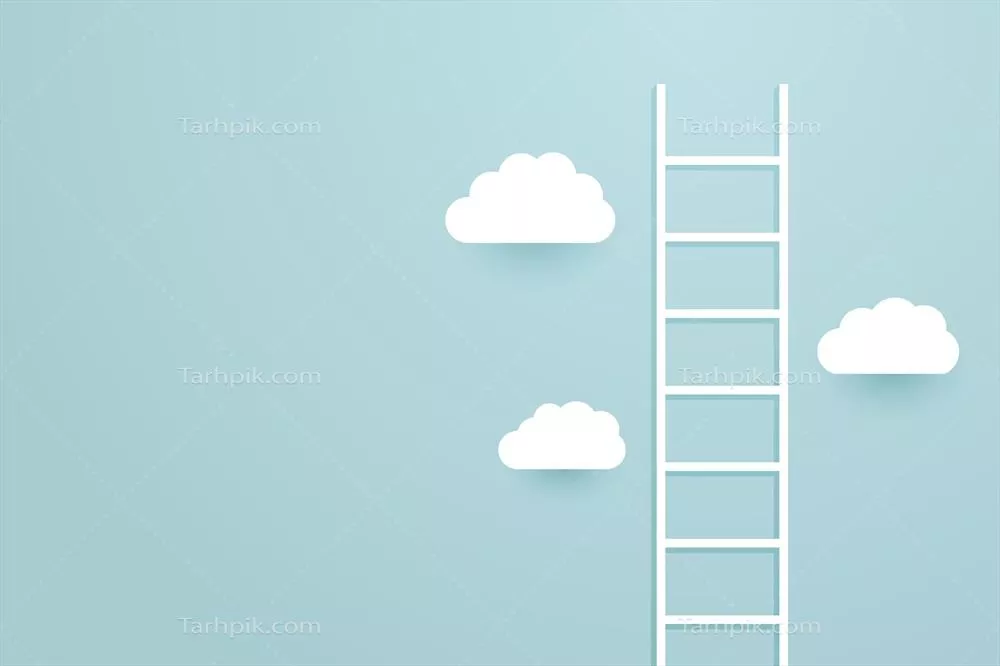 وکتور تصویری از نردبان در حال صعود به آسمان با پسزمینه ابرها